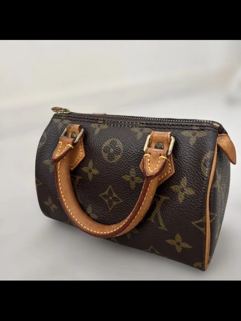 Louis Vuitton Brown Monogram Mini Speedy with Tan Trim and Long Strap